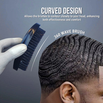 Gracemen 360 Wave Brush Afro Men Curved Wooden Handle