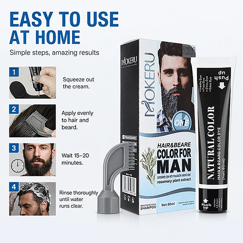 Beard and Hair Black Coloring Cream with Rosemary Extract