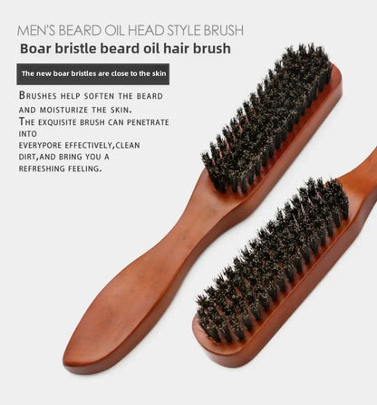Men Beard Brush Natural Wood Handle Boar Bristle