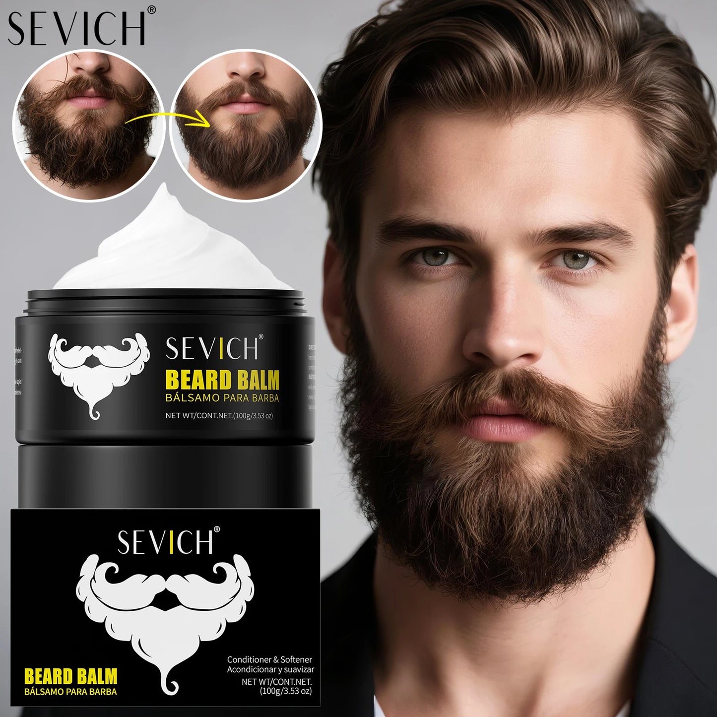 SEVICH Natural Beard Balm Wax Beard Growth Oil for Men