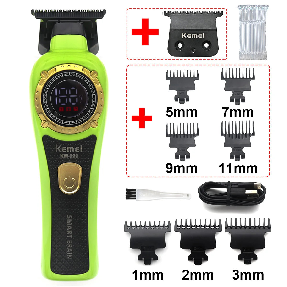 Kemei KM-999 Hair Trimmer for Men DLC T-Blade Zero Gapped