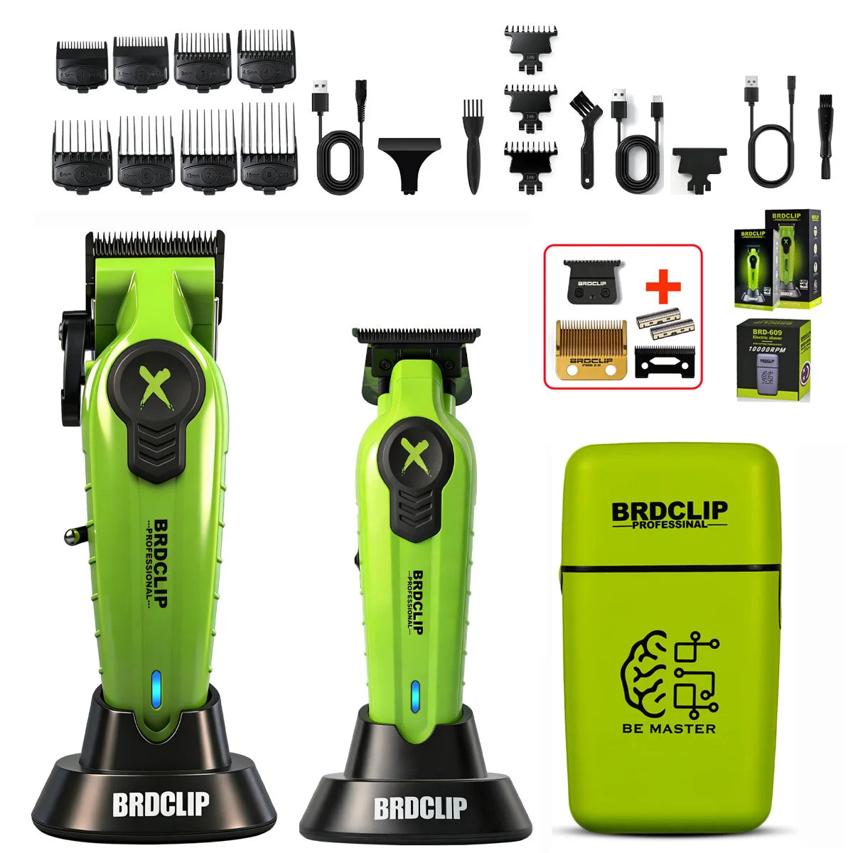 New White Professional FA1C-T-609 Barber Hair Clipper Set