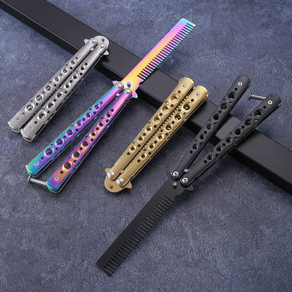 Professional stainless steel folding butterfly beard comb