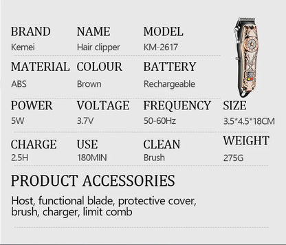 Kemei Cordless Professional Hair Clipper Barber Trimmer  Kit KM-2617