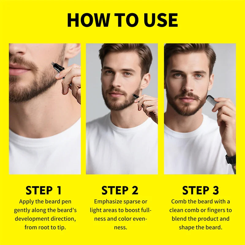 New Beard Filling Pen with Brush Kit Four Prong Beard Coloring