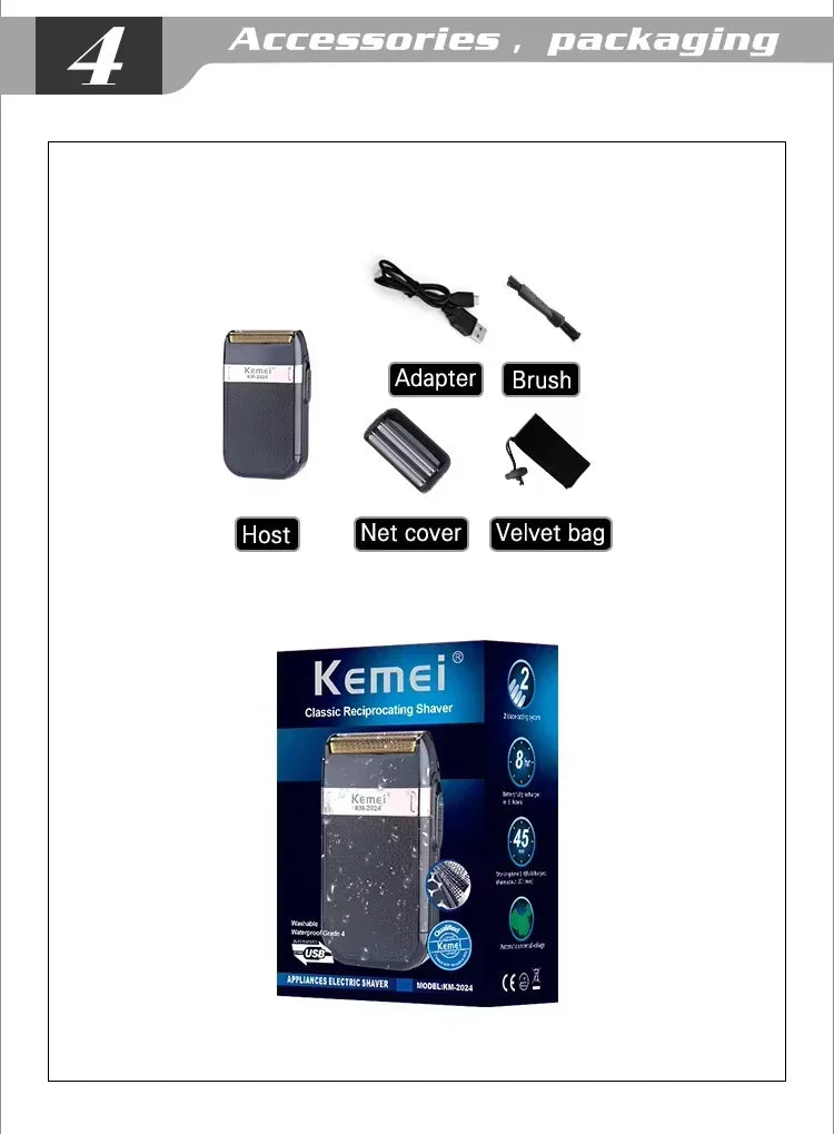 Kemei KM-2628 KM-678 KM-2024 USB Rechargeable Hair Clipper