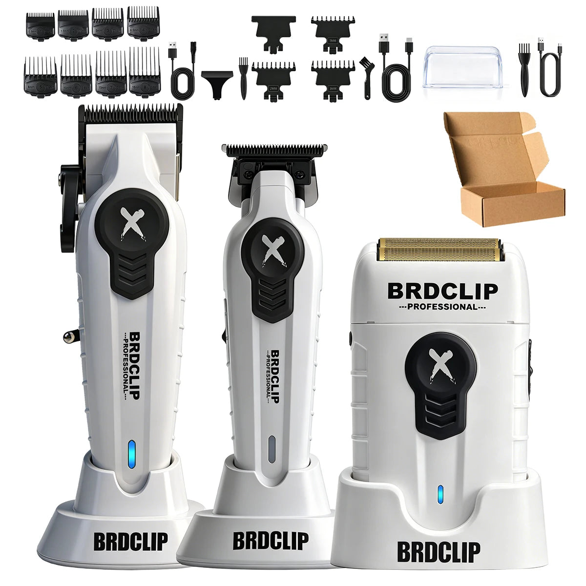 New White Professional FA1C-T-609 Barber Hair Clipper Set