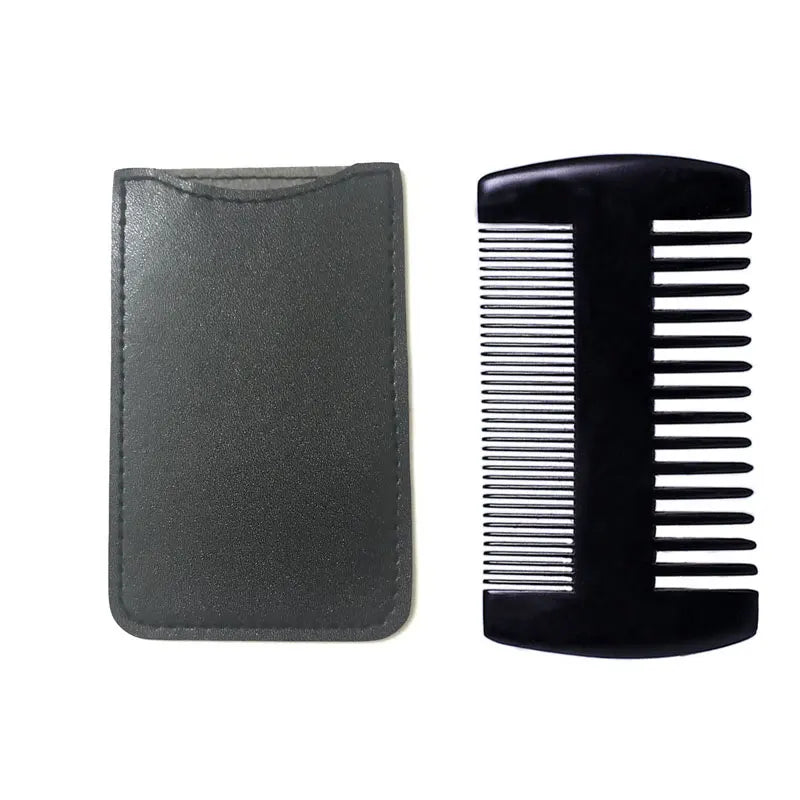 Natural Wood Hair Brush Beard Comb with PU Leather Case
