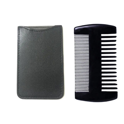 Natural Wood Hair Brush Beard Comb with PU Leather Case