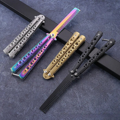 Professional stainless steel folding butterfly beard comb