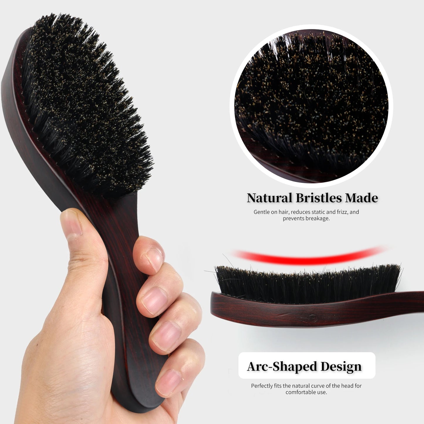 Boar Bristle Oval Shape Hair Brush Antistatic Oil Head Wave Brush
