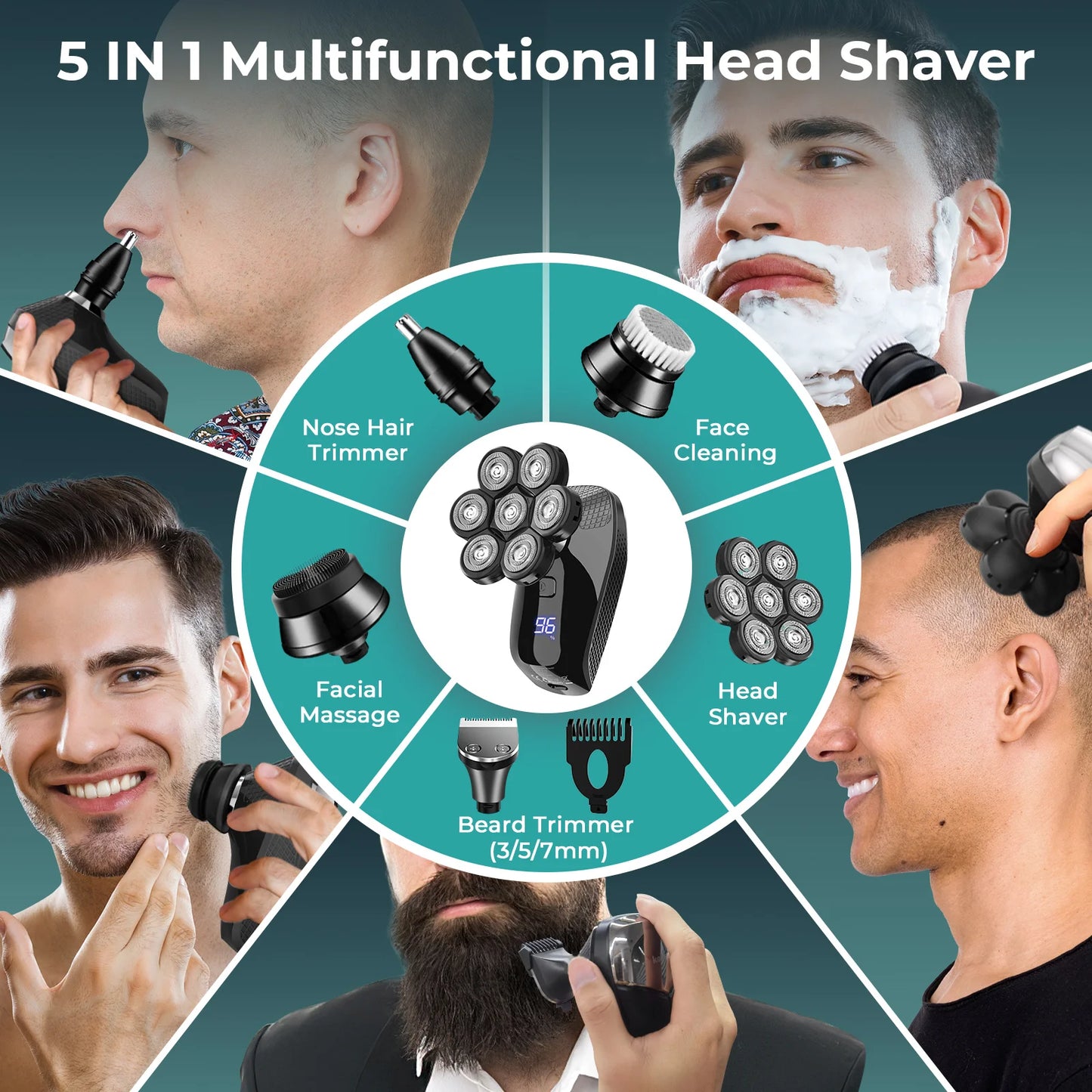 Kensen 5 in 1 Electric Shaver 7D Floating Cutter Head Rechargeable Shaver Kit