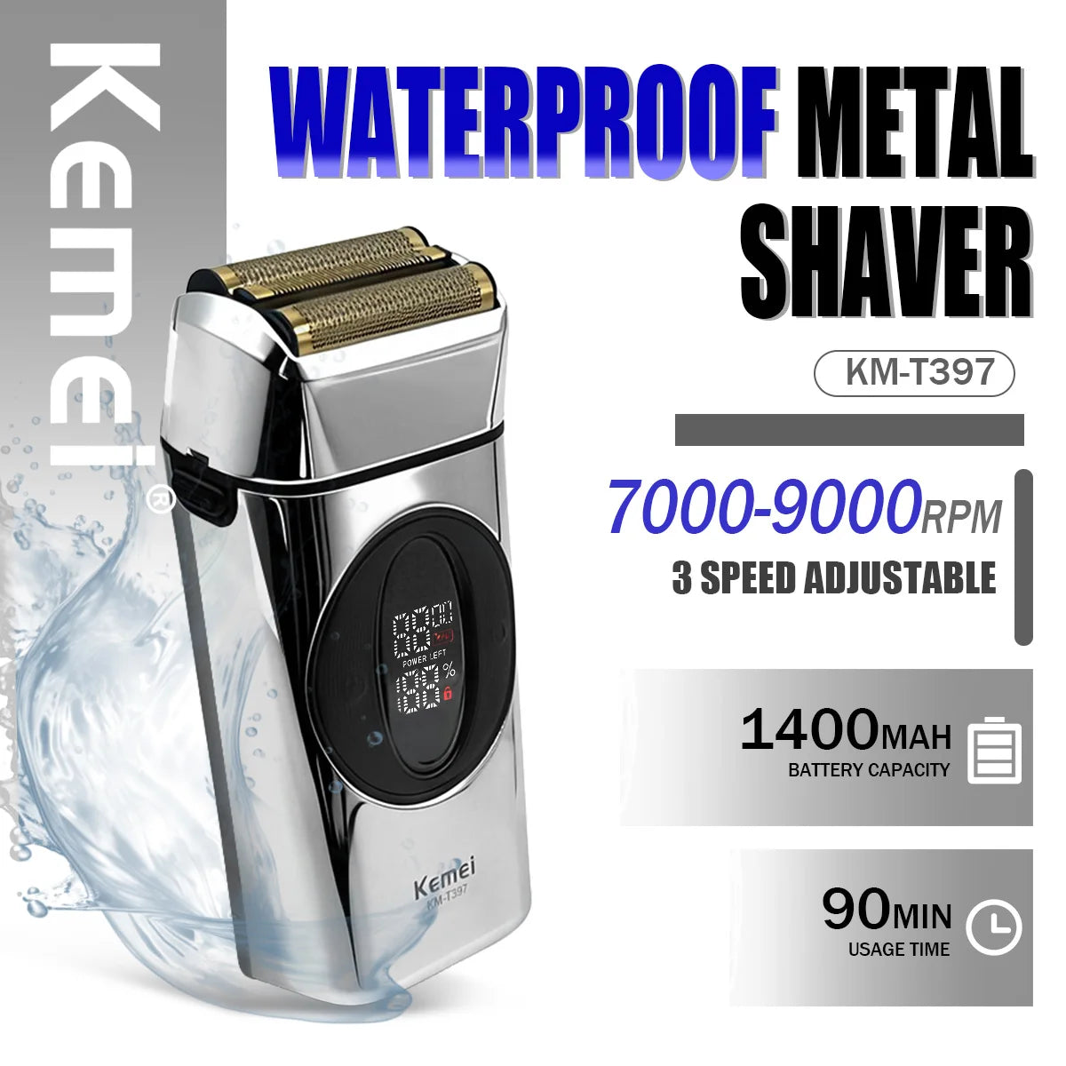 Kemei Beard Trimmer Professional IPX7 2 IN 1 KM-397