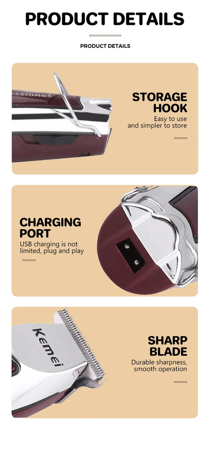 Rechargeable cordless hair trimmer for men grooming