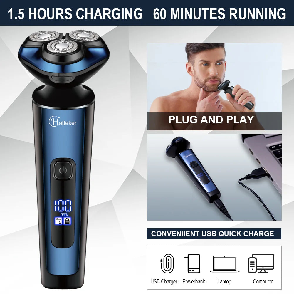 HATTEKER Rotary Electric Shaver Men's 3-in-1 Grooming Kit