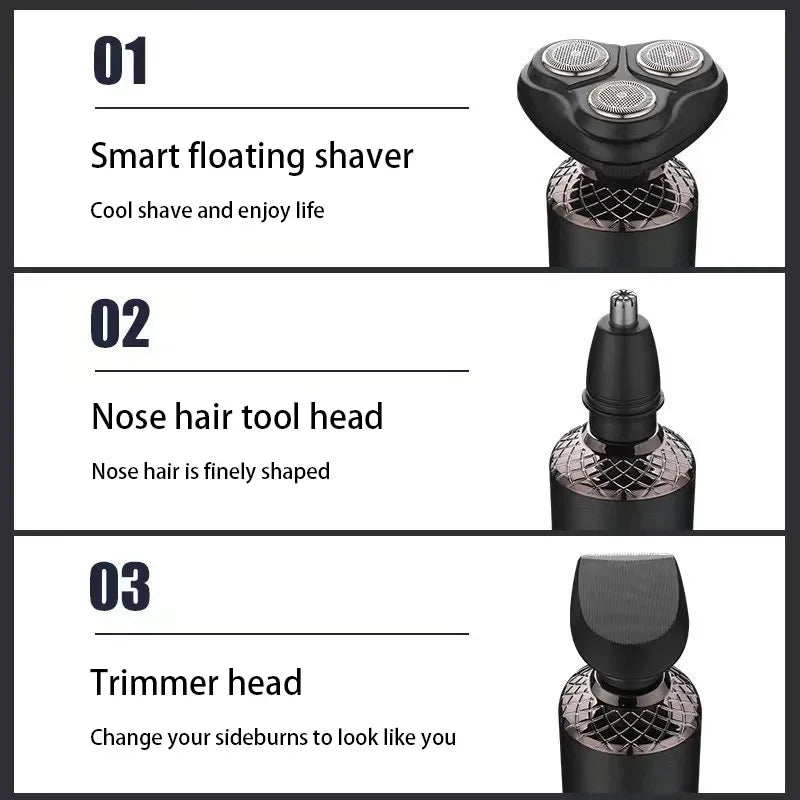3-in-1 Electric Shaver Multi Functional Waterproof Men's Smart Trimmer