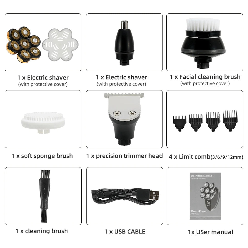 Men 7D Floating Men Electric Shaver Wet Dry Beard Hair Trimmer