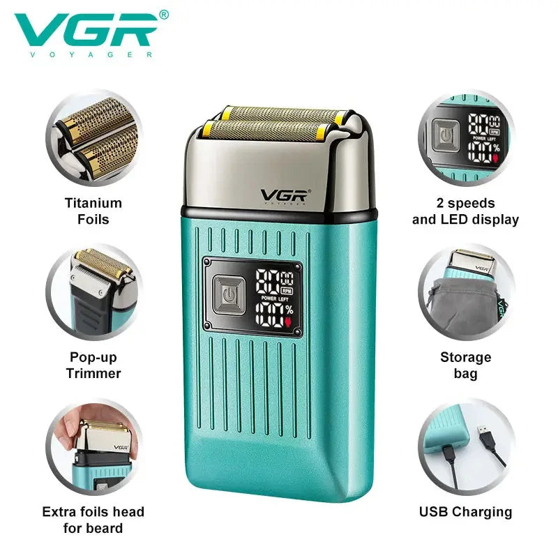 VGR V-357 reciprocating shaver alloy double blade deep cleaning shaver