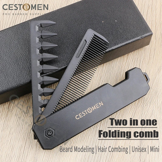 2 in 1 Pocket Folding Combs Plastic Wide Tooth Oil Head Comb