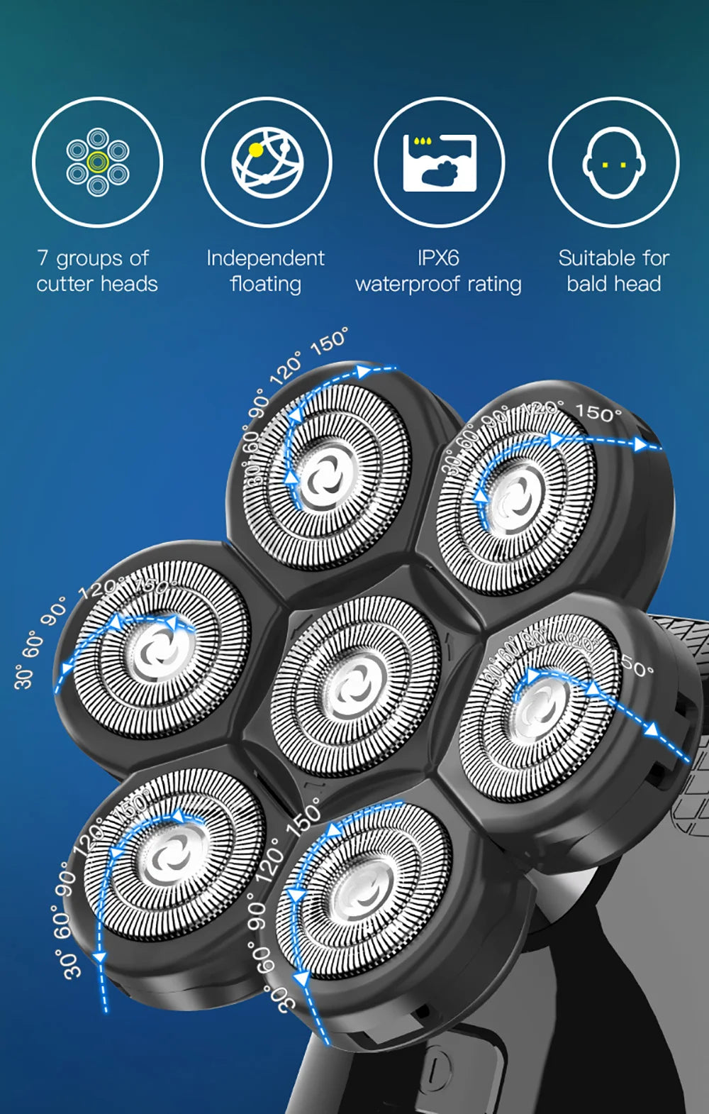 Kensen 5 in 1 Electric Shaver 7D Floating Cutter Head Rechargeable Shaver Kit