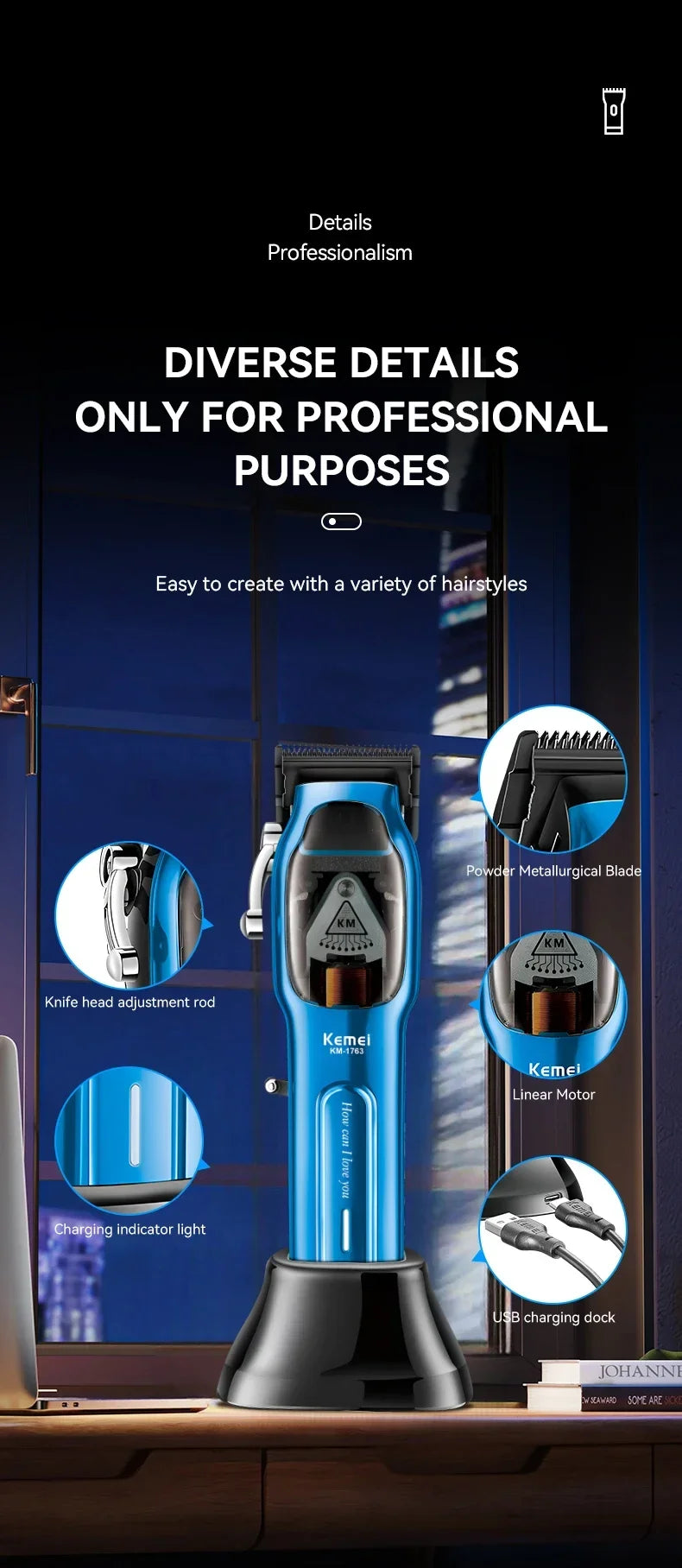 Kemei  Barber High Speed Motor 9000 RPM Electric Hair Clipper KM-1763