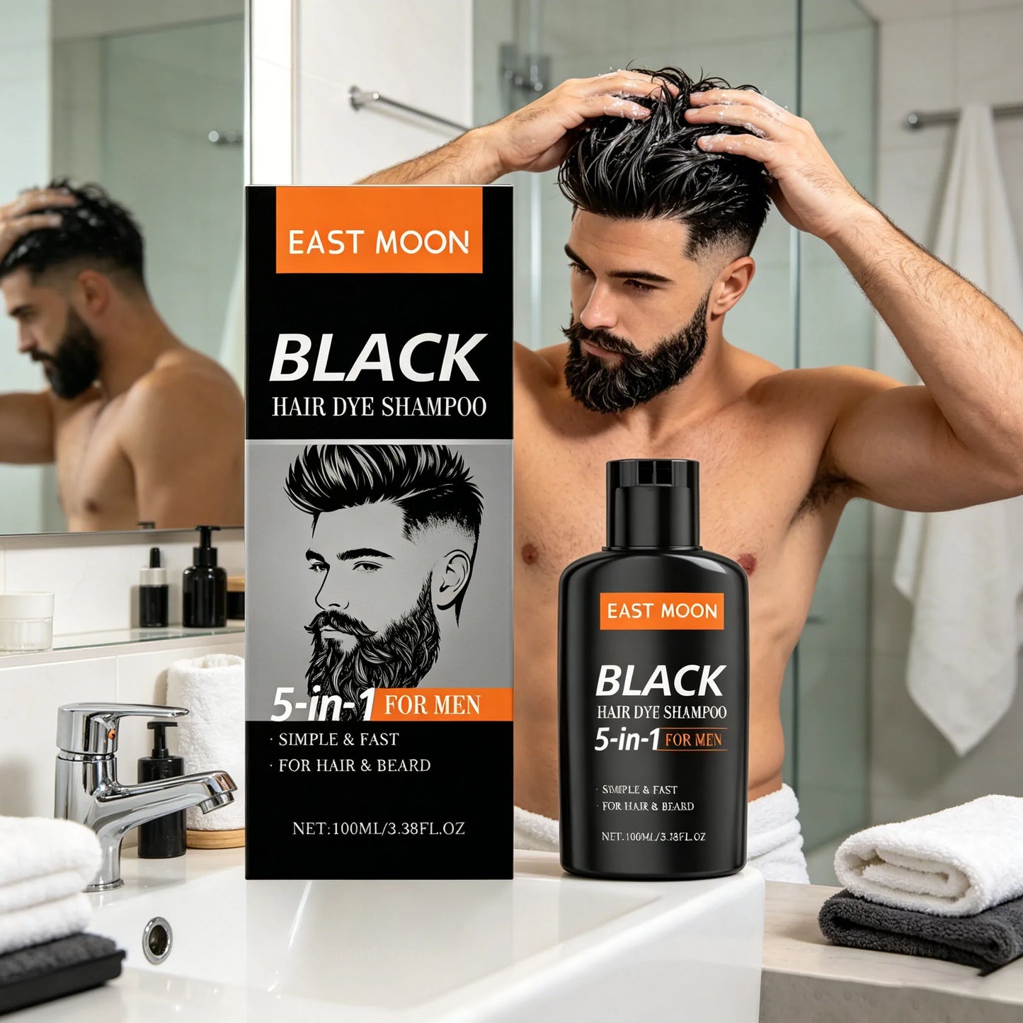 East Moon Men's Black Hair Dye Shampoo Fast Coloring