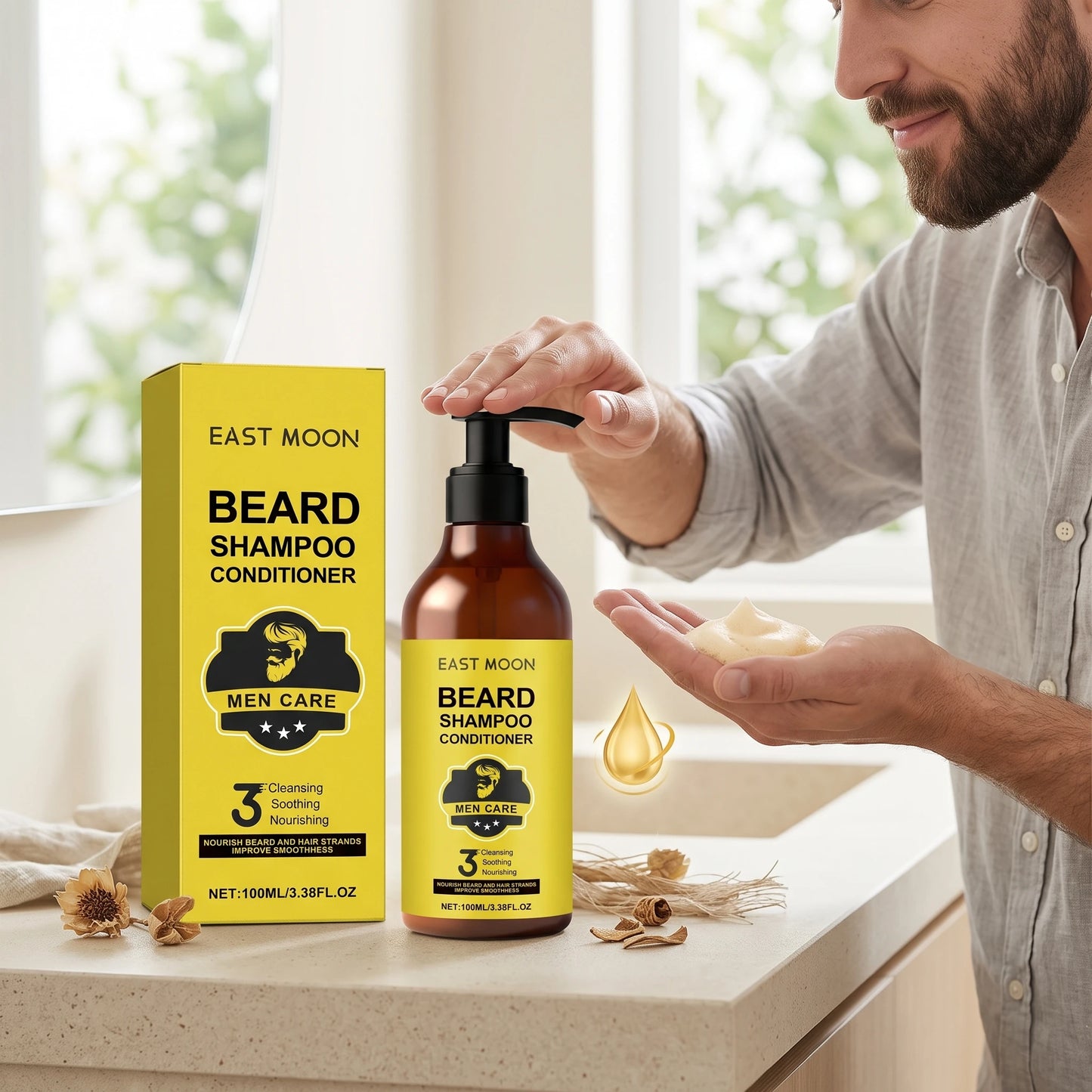 East Moon Men Beard Shampoo Deep Cleaning Moisturizes