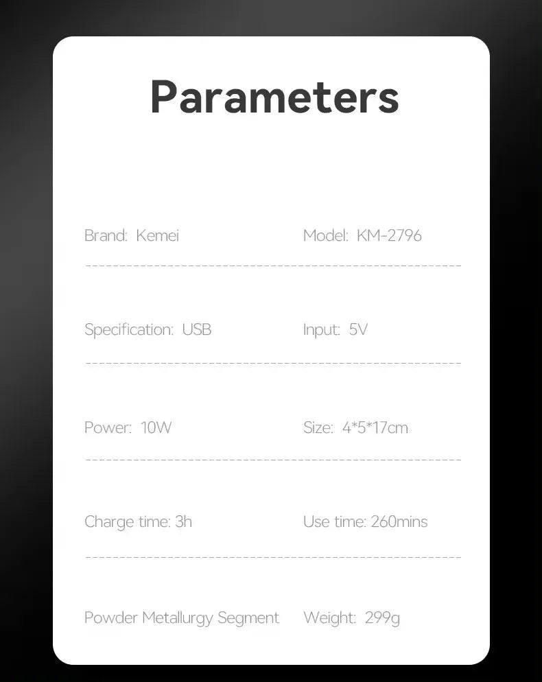 Kemei Hair Trimmer Professional Clippers Brushless Motor 9000 RPM