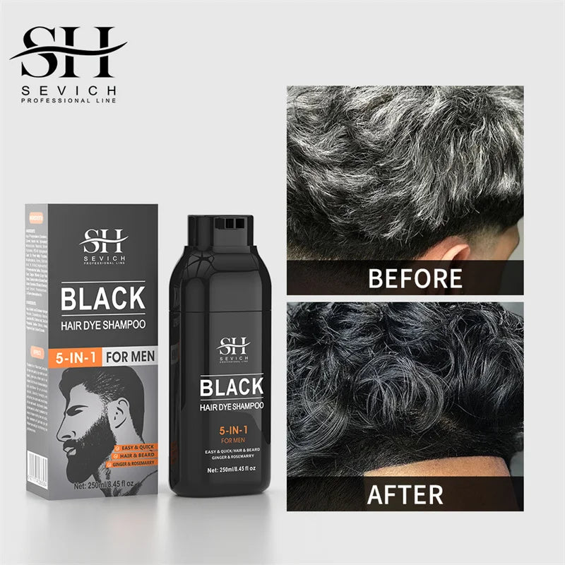 250ml Natural Black Hair Shampoo 5in1 Darkening Beard Shampoo