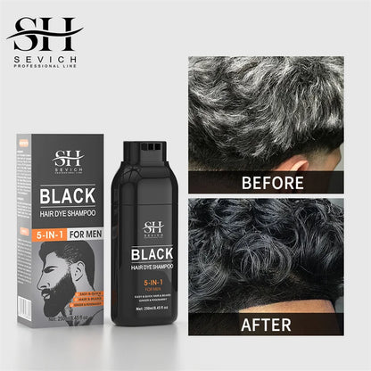 250ml Natural Black Hair Shampoo 5in1 Darkening Beard Shampoo