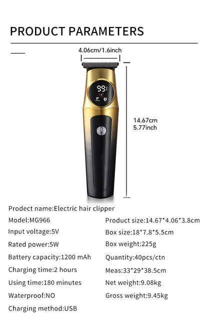 Professional Hair Clipper USB Rechargeable 1200mAh Lithium Battery