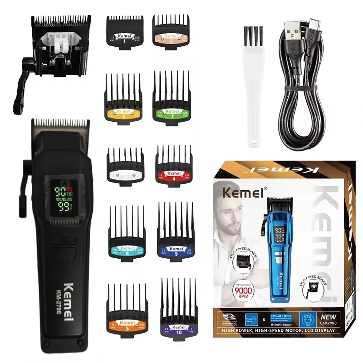 Kemei Hair Trimmer Professional Clippers Brushless Motor 9000 RPM