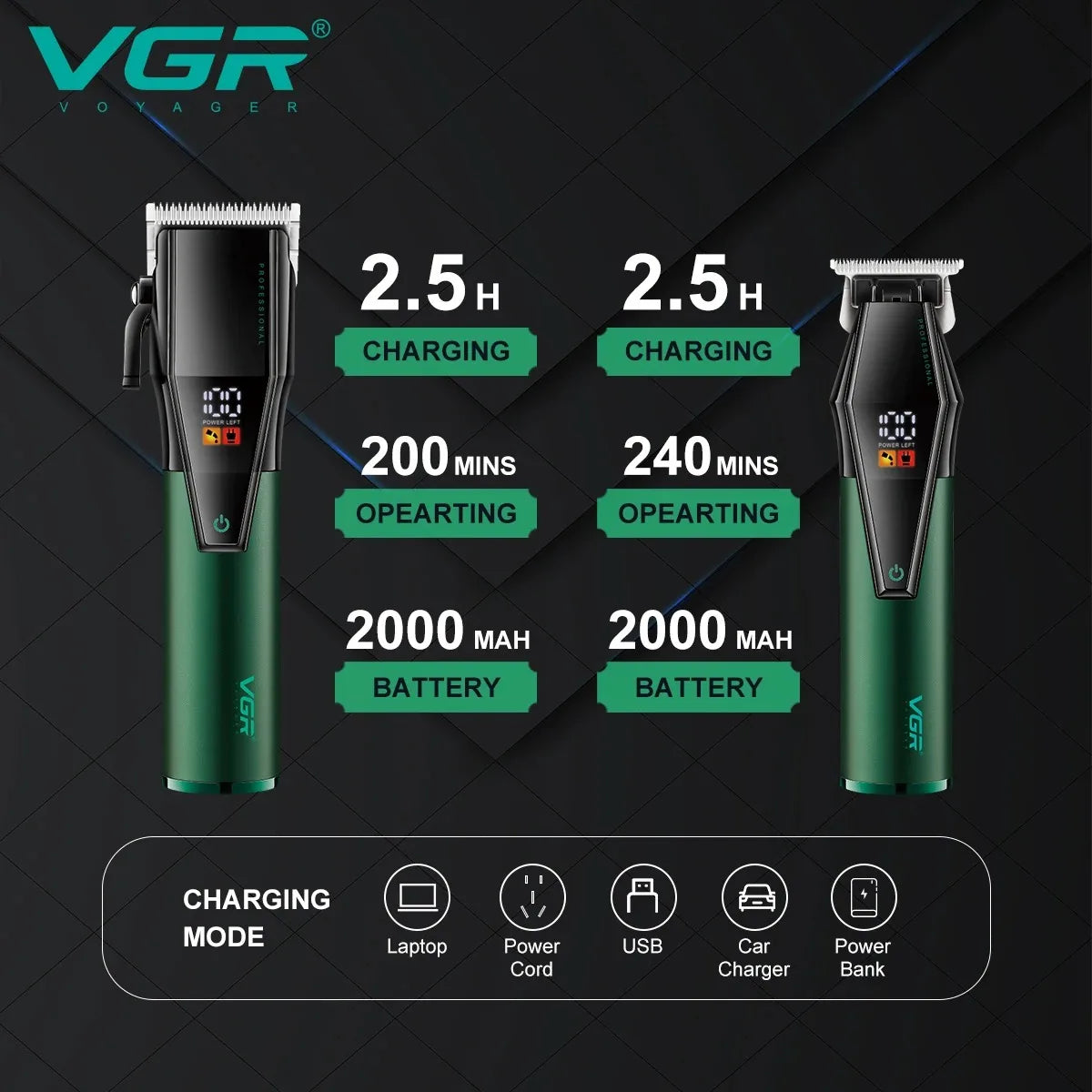VGR Hair Trimmer Electric Barber Clippers Cordless V-677