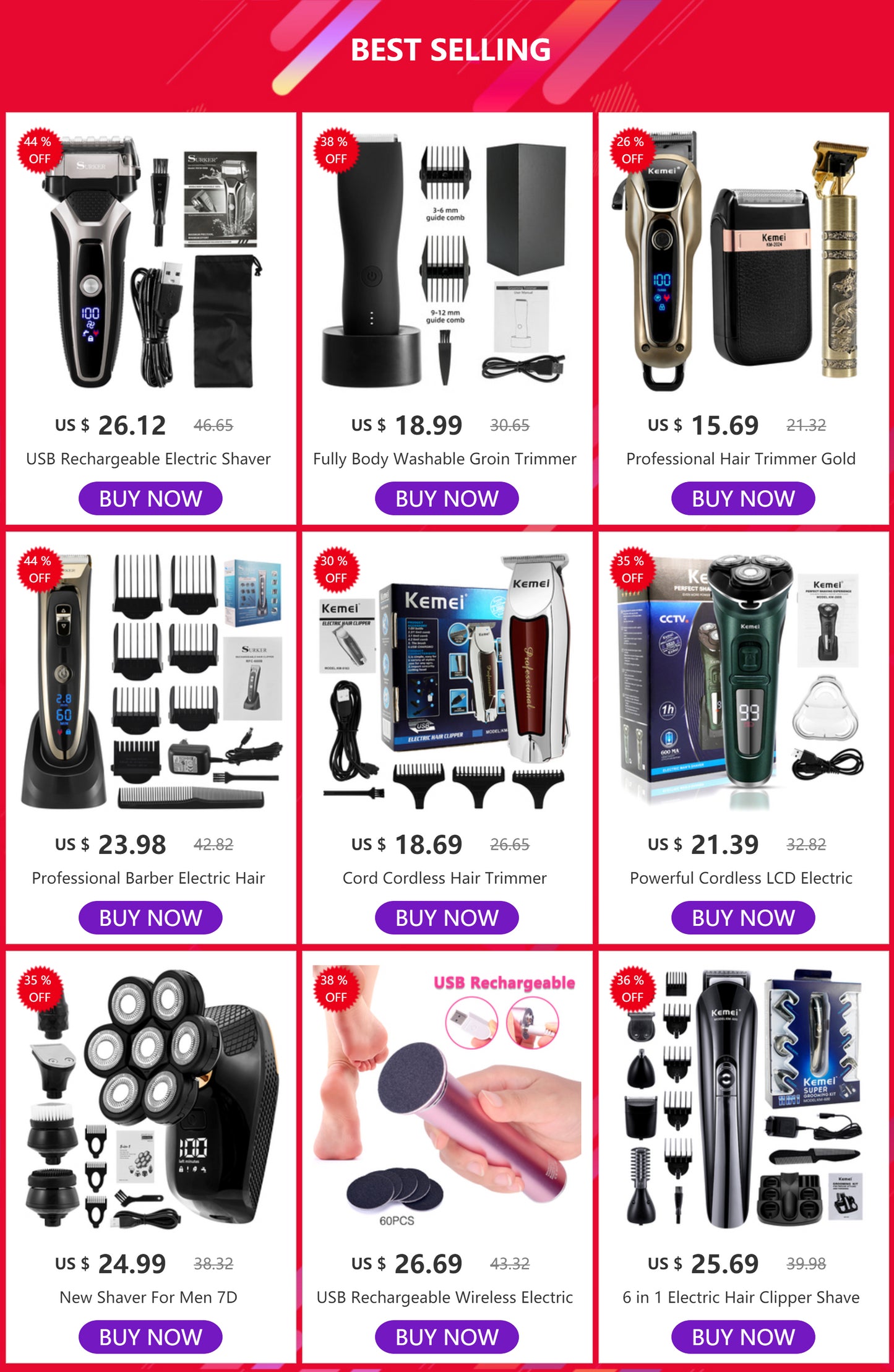 Professional Hair Trimmer Gold Clipper For Men Beard Trimmer