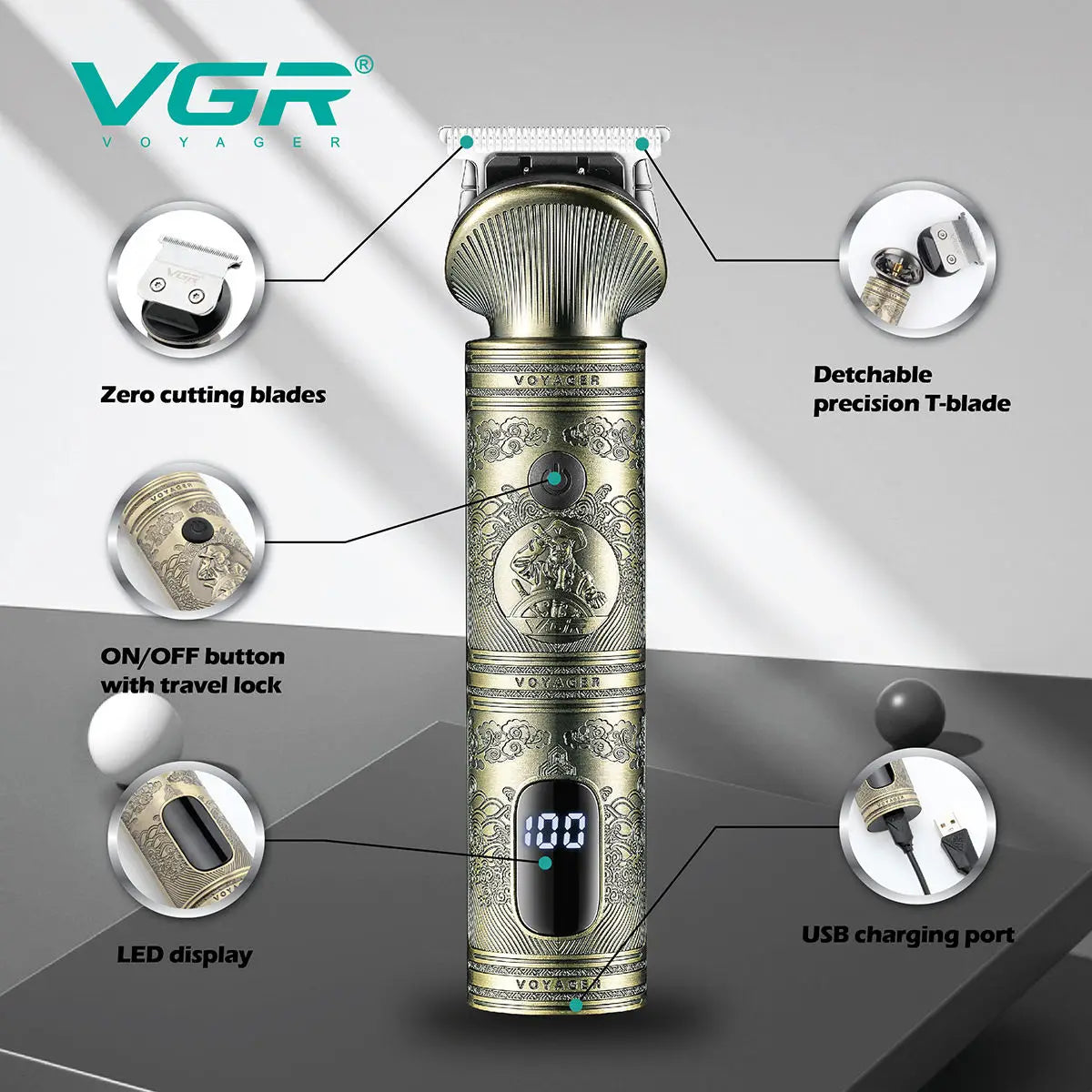 VGR Retro Metal Electric Hair Clipper Household Oil Head Carving