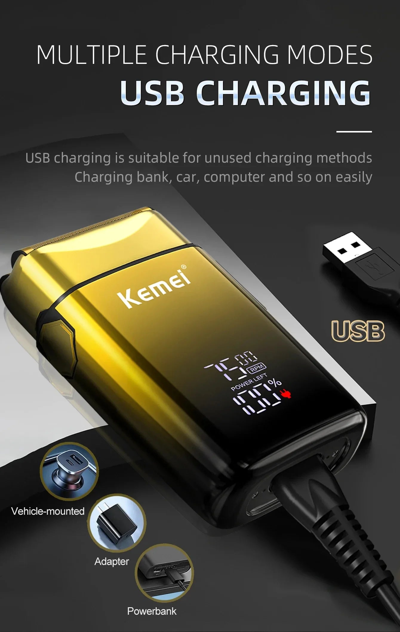 Kemei TX10 Electric Shaver Hair Rechargeable Facial & Beard Foil Razor