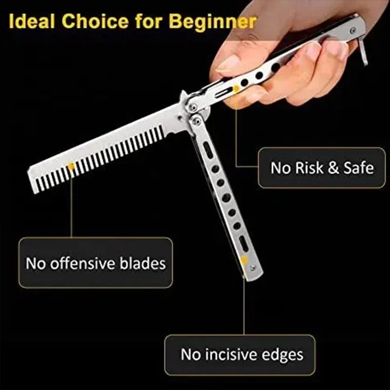 Foldable Comb Stainless Steel Practice Training Butterfly Comb
