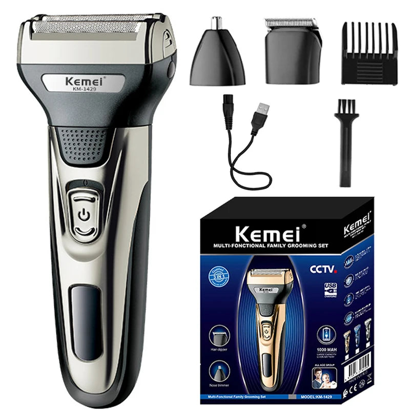 Kemei KM-1429 Rechargeable 3 in 1 Beauty Kit Electric Shaver Kit