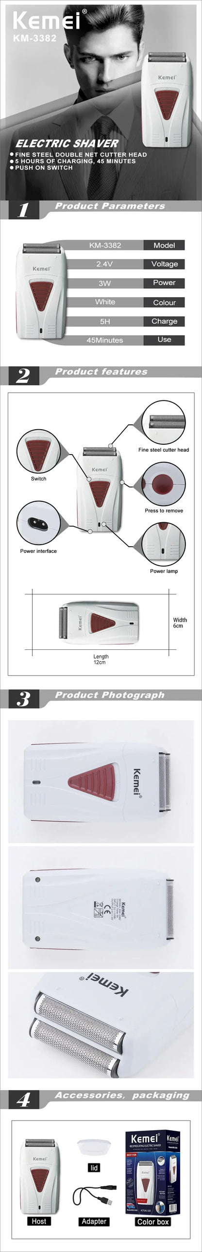 Kemei KM-PG809A KM-PG232 LCD USB Charging Hair Clipper