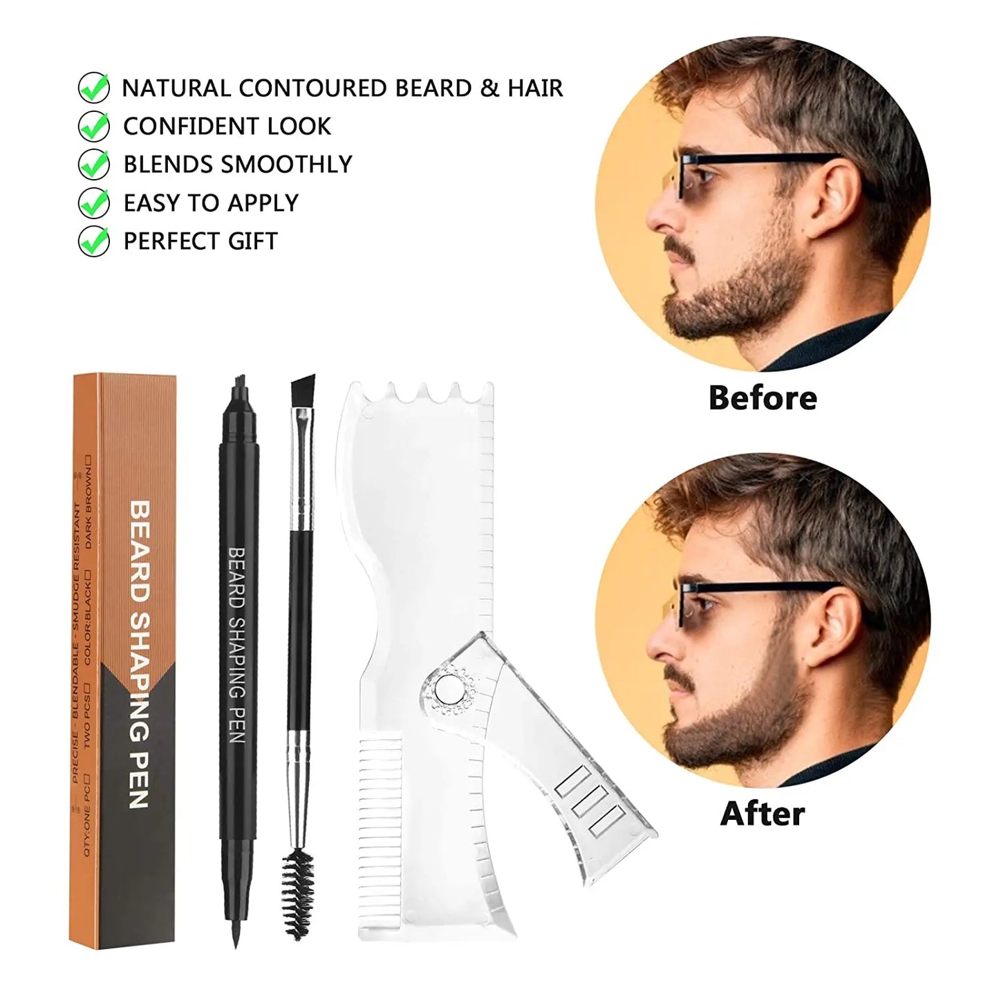 Waterproof Beard Pen 2-in-1 Beard Filler Pencil with Brush