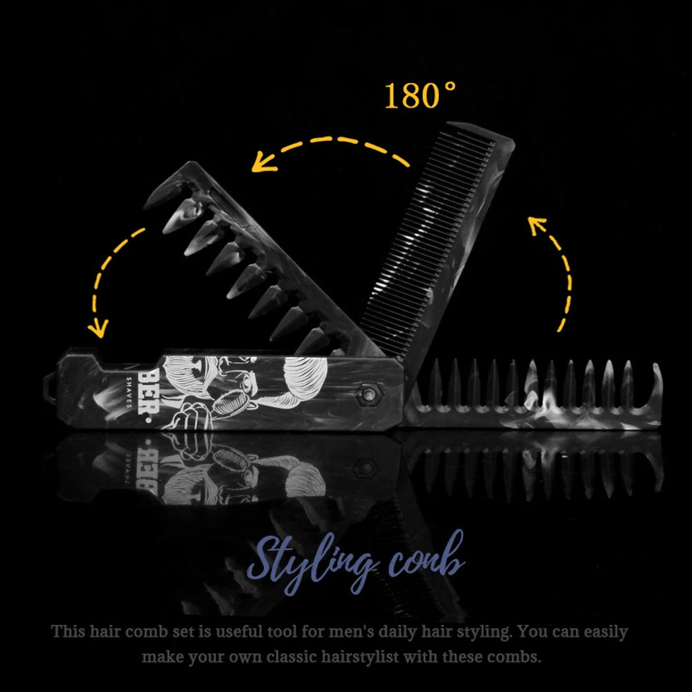3 in 1 Carving Pattern Mini Folding Combs Portable Wide