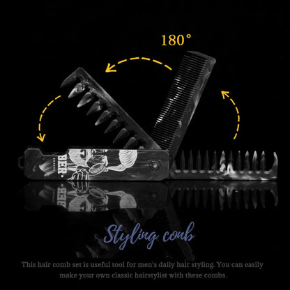 3 in 1 Carving Pattern Mini Folding Combs Portable Wide