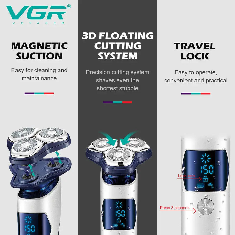 VGR 3D Pro Electric Shaver For Men Washable Beard Rotary