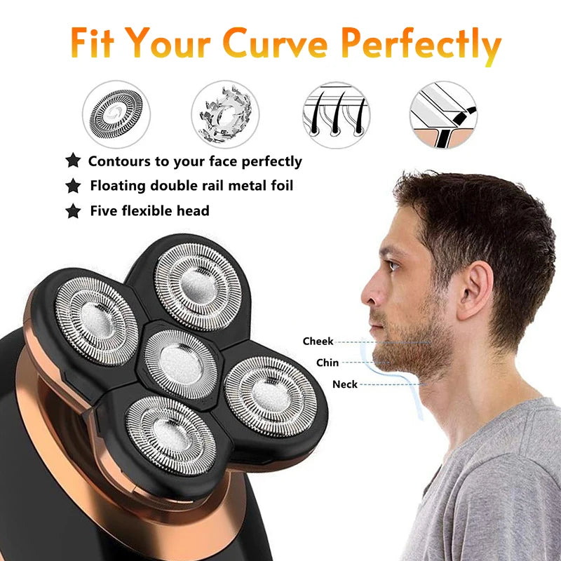 5 In 1 Electric Shaver For Men Bald Head Hair Clipper Nose Trimmer Razor