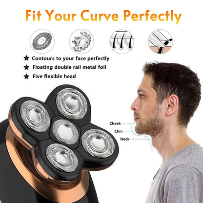 5 In 1 Electric Shaver For Men Bald Head Hair Clipper Nose Trimmer Razor