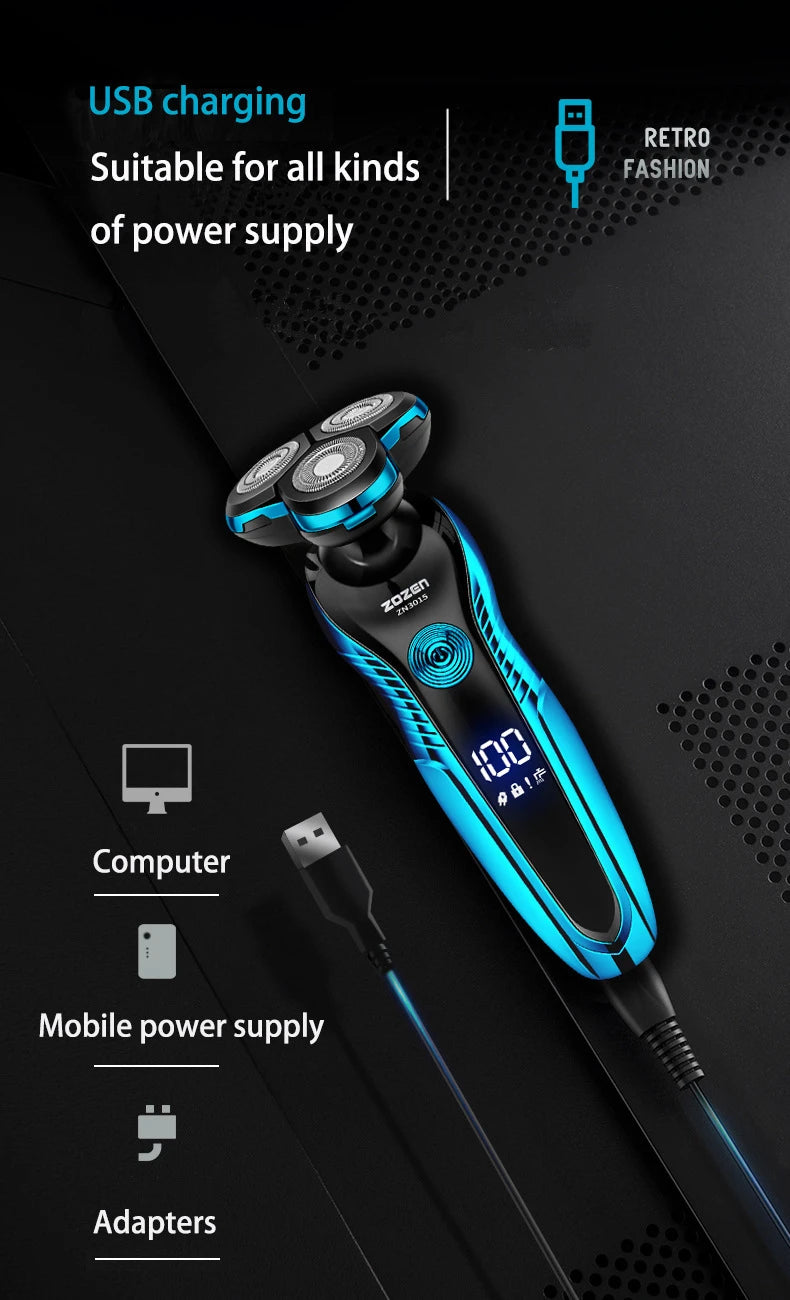 ZOZEN Electric Razor Electric Shaver Washable Rechargeable Clipper