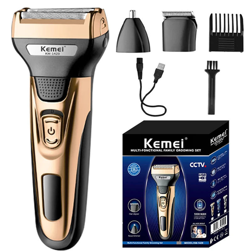 Kemei KM-1429 Rechargeable 3 in 1 Beauty Kit Electric Shaver Kit