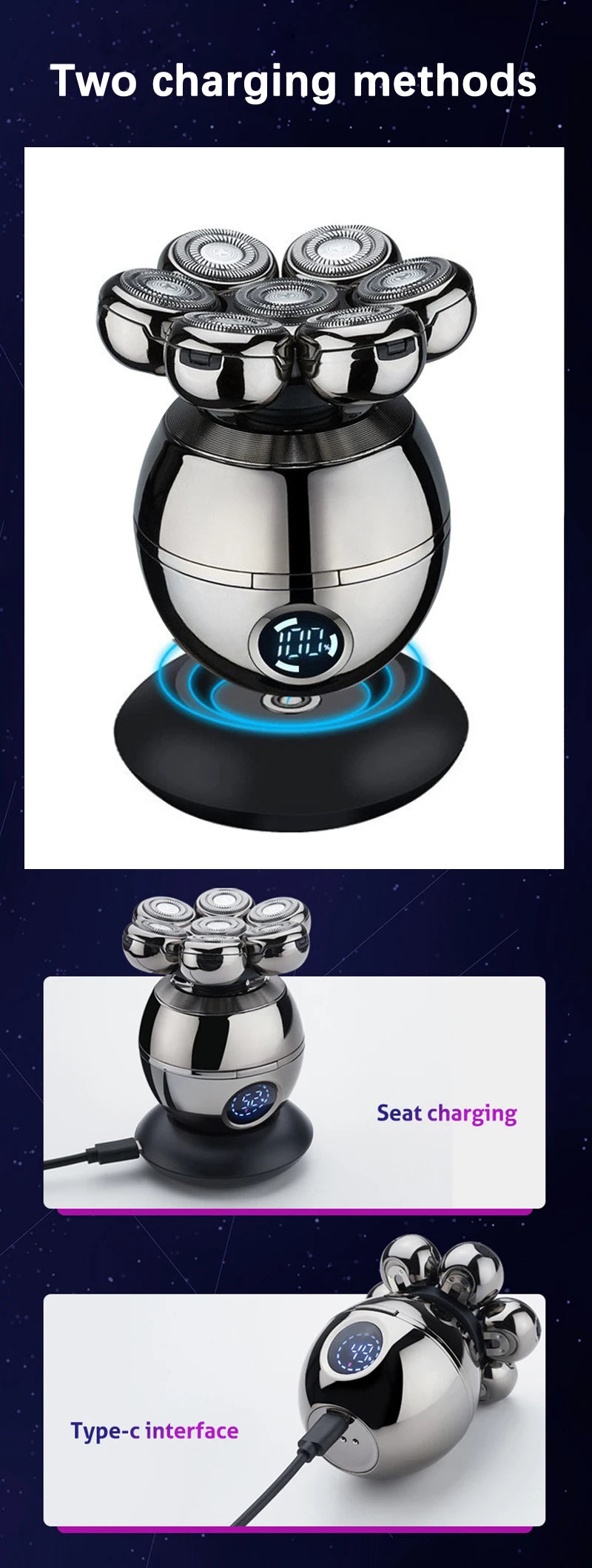 Electric Shaver 7D Floating Cutter Head Base Beard Trimmer