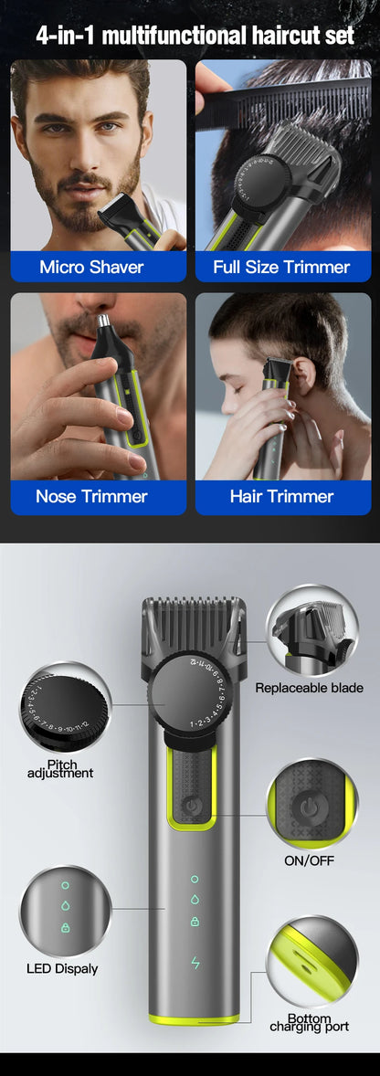IRUIBEAUTY 4-in-1 Hair Trimmer Electric Hair Clipper IPX5
