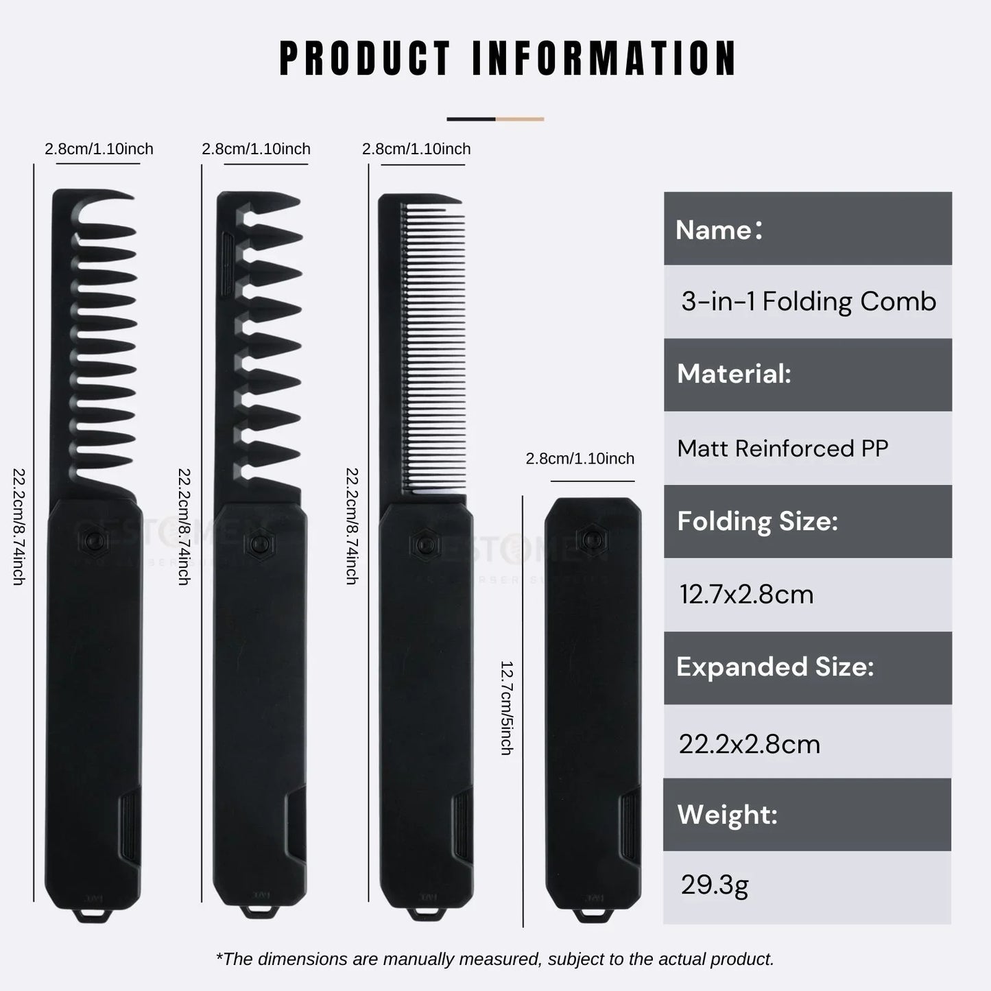 Professional 3 in 1 Pocket Folding Combs Wide Tooth